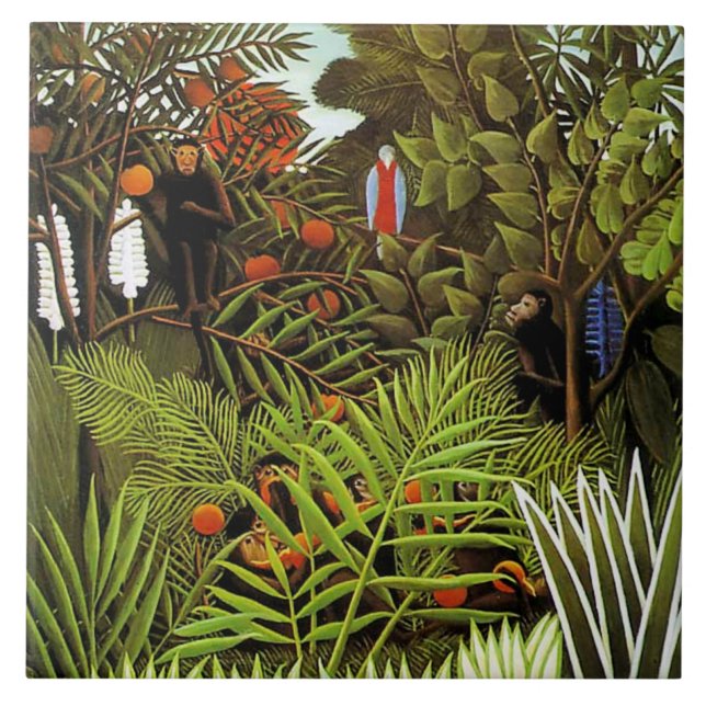 Azulejo De Cerâmica Paisagem Exótica, pintura de Henri Rousseau (Frente)