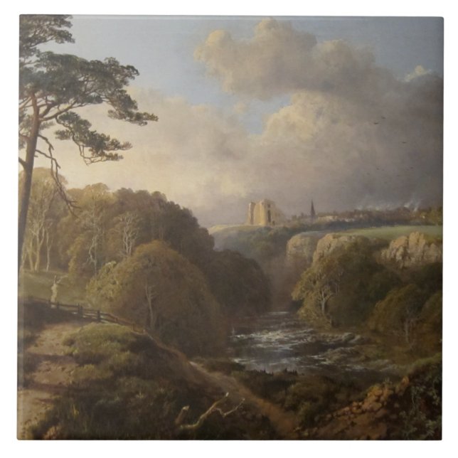 Azulejo De Cerâmica Paisagem histórica inglesa no Condado de Derbyshir (Frente)