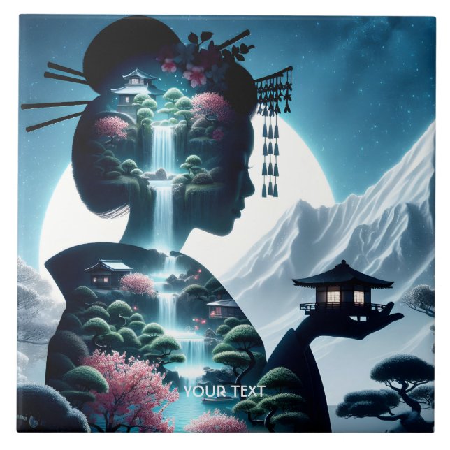 Azulejo De Cerâmica Paisagem Japonesa Fantasy Bonita (Frente)