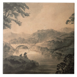Azulejo De Cerâmica Paisagem (lavagem da caneta & da tinta)