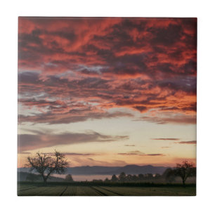 Azulejo De Cerâmica Paisagem Linda do Céu Vermelho