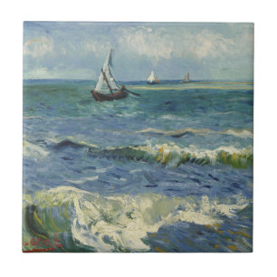 Azulejo De Cerâmica Paisagem Marinha de Van Gogh em Saintes Maries de