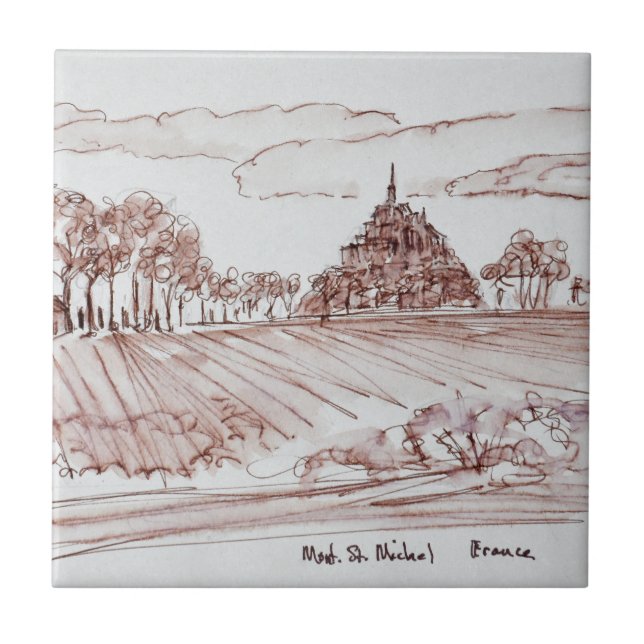 Azulejo De Cerâmica Paisagem Mont Santo-Michel| Normandia, França (Frente)