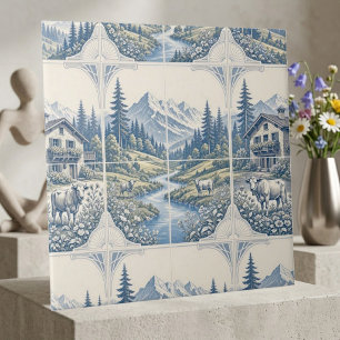 Azulejo De Cerâmica Paisagem Montanhosa Rústica de Vaca Pastando em Pr