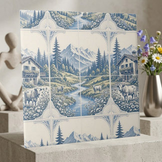 Azulejo De Cerâmica Paisagem Montanhosa Rústica de Vaca Pastando em Pr