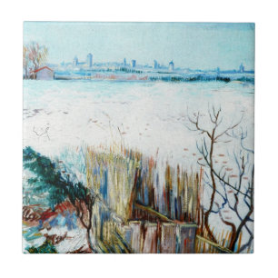 Azulejo De Cerâmica Paisagem nevada com Arles por Vincent van Gogh