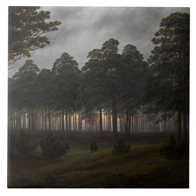 Azulejo De Cerâmica Paisagem noturna (por Caspar David Friedrich) (Frente)