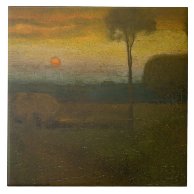 Azulejo De Cerâmica Paisagem noturna por George Inness (1889) (Frente)