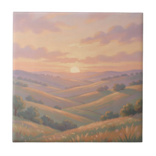 Azulejo De Cerâmica Paisagem Pastel de Colinas Onduladas Pôr do Sol Do