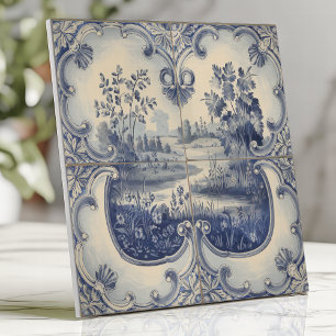 Azulejo De Cerâmica Paisagem Pastoral Azul e Branco
