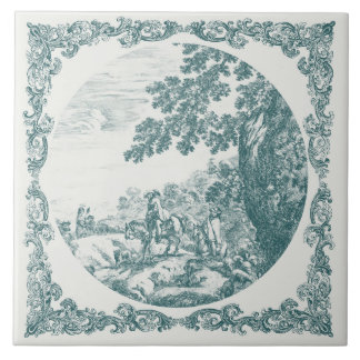 Azulejo De Cerâmica Paisagem Rural Delft Vintage azul-teal e cinza
