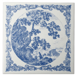 Azulejo De Cerâmica Paisagem Rural Holandesa Azul Delft Vintage