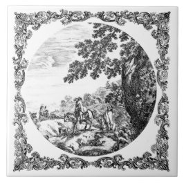 Azulejo De Cerâmica Paisagem Rural Vintage Delft Preto e Branco