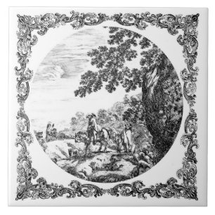 Azulejo De Cerâmica Paisagem Rural Vintage Delft Preto e Branco