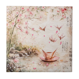 Azulejo De Cerâmica Paisagem Serenidade Flor de Cerejeira Rosa (5)