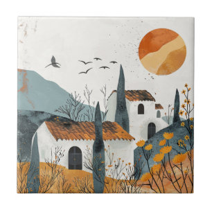 Azulejo De Cerâmica Paisagem Solar de Terracota da Vila Mediterrânea