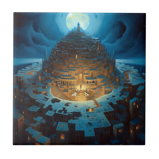 Azulejo De Cerâmica Paisagem Surreal Cidade Maze Fantasy Art (Frente)