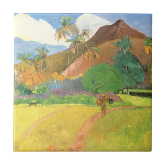 Azulejo De Cerâmica Paisagem Taitiana, Montanhas Tahiti, Paul Gauguin (Frente)