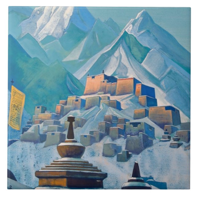 Azulejo De Cerâmica Paisagem tibetana nos Picos da Montanha Himalaia (Frente)