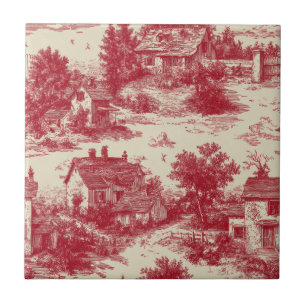 Azulejo De Cerâmica Paisagem Toile Vermelha Vintage (7)