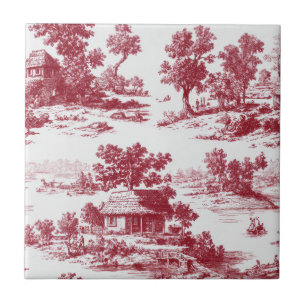 Azulejo De Cerâmica Paisagem Toile Vermelho Vintage (4)