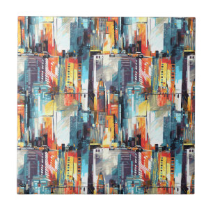 Azulejo De Cerâmica Paisagem Urbana Abstrata de Cyberpunk (2)
