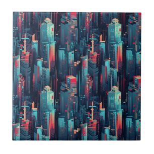 Azulejo De Cerâmica Paisagem Urbana Abstrata de Cyberpunk (5)