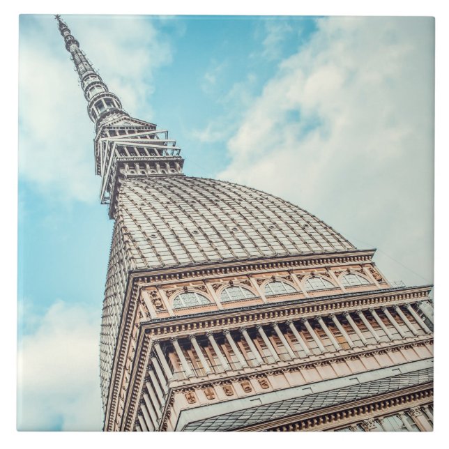 Azulejo De Cerâmica paisagem urbana de Mole Antonelliana, Turim, Itáli (Frente)