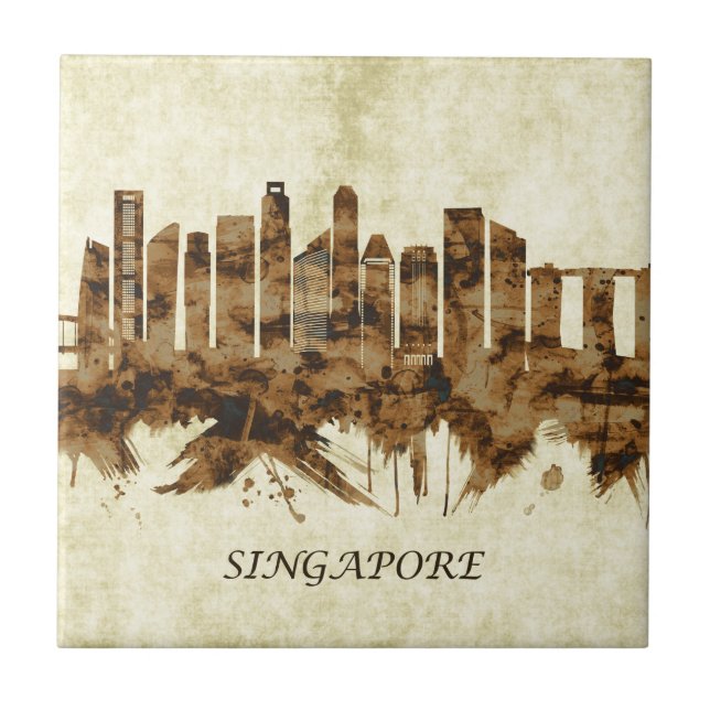 Azulejo De Cerâmica paisagem urbana de Singapura (Frente)