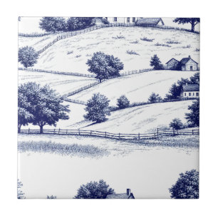 Azulejo De Cerâmica Paisagem Vintage Toile Azul (4)