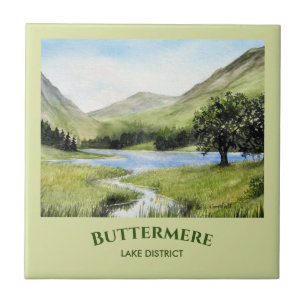 Azulejo De Cerâmica Paisagem Watercolor Painting of Lake Buttermere