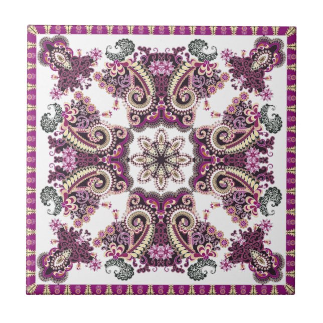 Azulejo De Cerâmica Paisley Antiquado de Chá Roxo | (Frente)