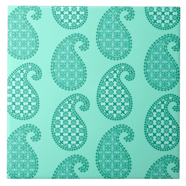 Azulejo De Cerâmica Paisley, aqua e turquesa (Frente)