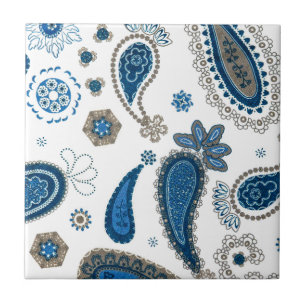 Azulejo De Cerâmica Paisley Blue Bohemian Patterian