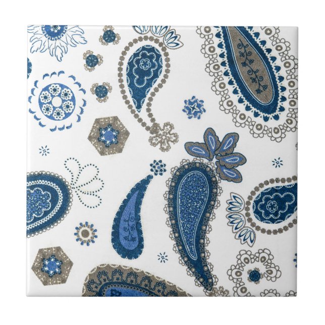 Azulejo De Cerâmica Paisley Blue Bohemian Patterian (Frente)