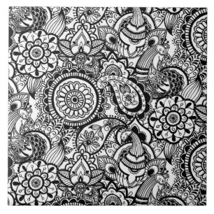 Azulejo De Cerâmica Paisley branco-preto-branco