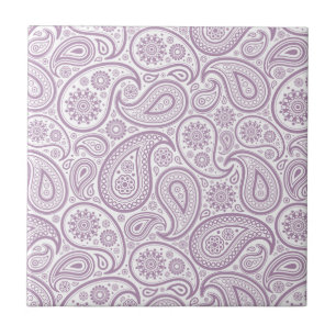 Azulejo De Cerâmica Paisley da Vintagem Púrpura Branca e Pluma