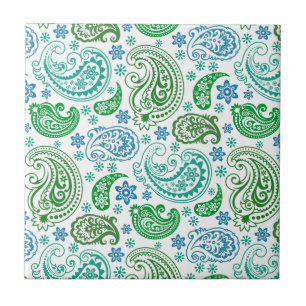 Azulejo De Cerâmica Paisley de Vintagem Verde e Azul Elegante