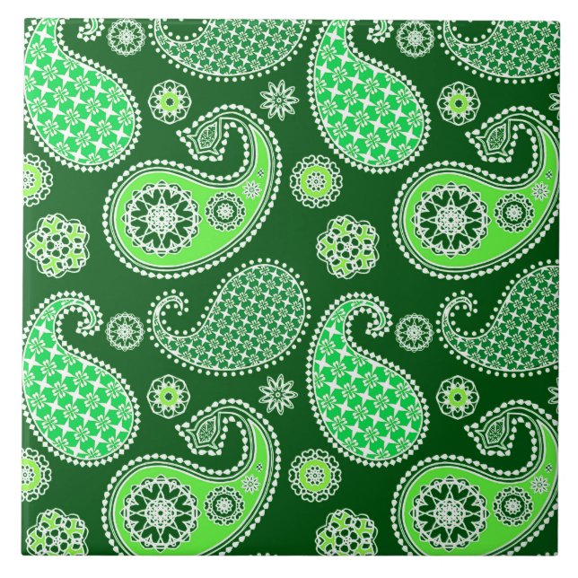 Azulejo De Cerâmica Paisley, Emerald e Jade Green (Frente)