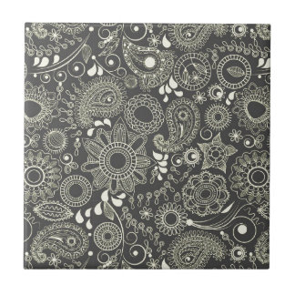 Azulejo De Cerâmica Paisley no preto & no amarelo