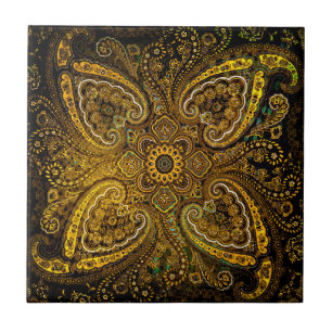 Azulejo De Cerâmica Paisley Nostalgia Dourada