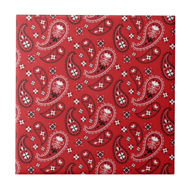 Azulejo De Cerâmica Paisley Pattern com Fundo Vermelho-23214 (Frente)