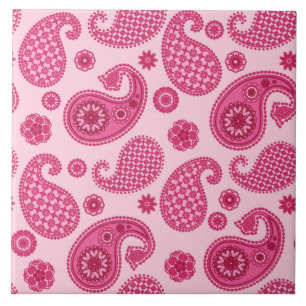 Azulejo De Cerâmica Paisley Pattern, Pastel Coral Pink e Fuchsia