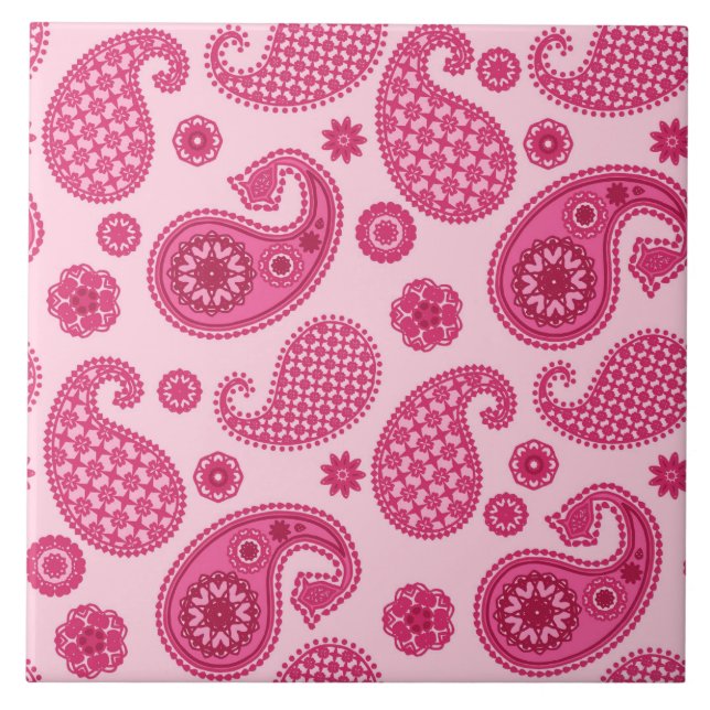 Azulejo De Cerâmica Paisley Pattern, Pastel Coral Pink e Fuchsia (Frente)