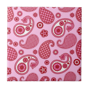 Azulejo De Cerâmica Paisley Pattern, Peppermint Rosa e Branco 