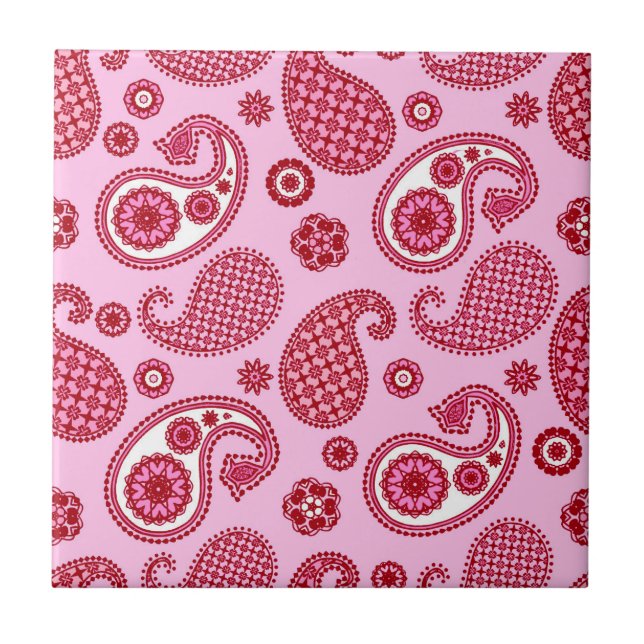 Azulejo De Cerâmica Paisley Pattern, Peppermint Rosa e Branco (Frente)