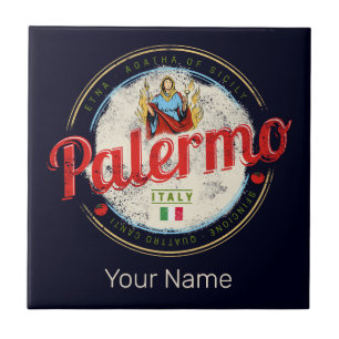 Azulejo De Cerâmica Palermo Capital Da Sicília Itália Vintage Souvenir