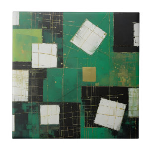 Azulejo De Cerâmica Palestra White Verde Preta em Quadrados