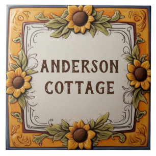 Azulejo De Cerâmica Palha de Placa de Nome Personalizado de Girassóis