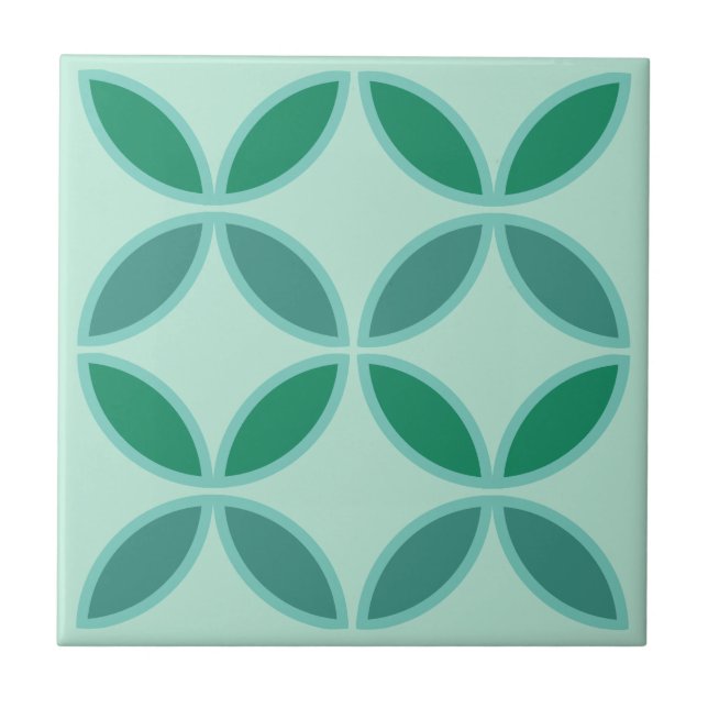 Azulejo De Cerâmica Palha mole e círculo verde-marinho ou pétalas de f (Frente)